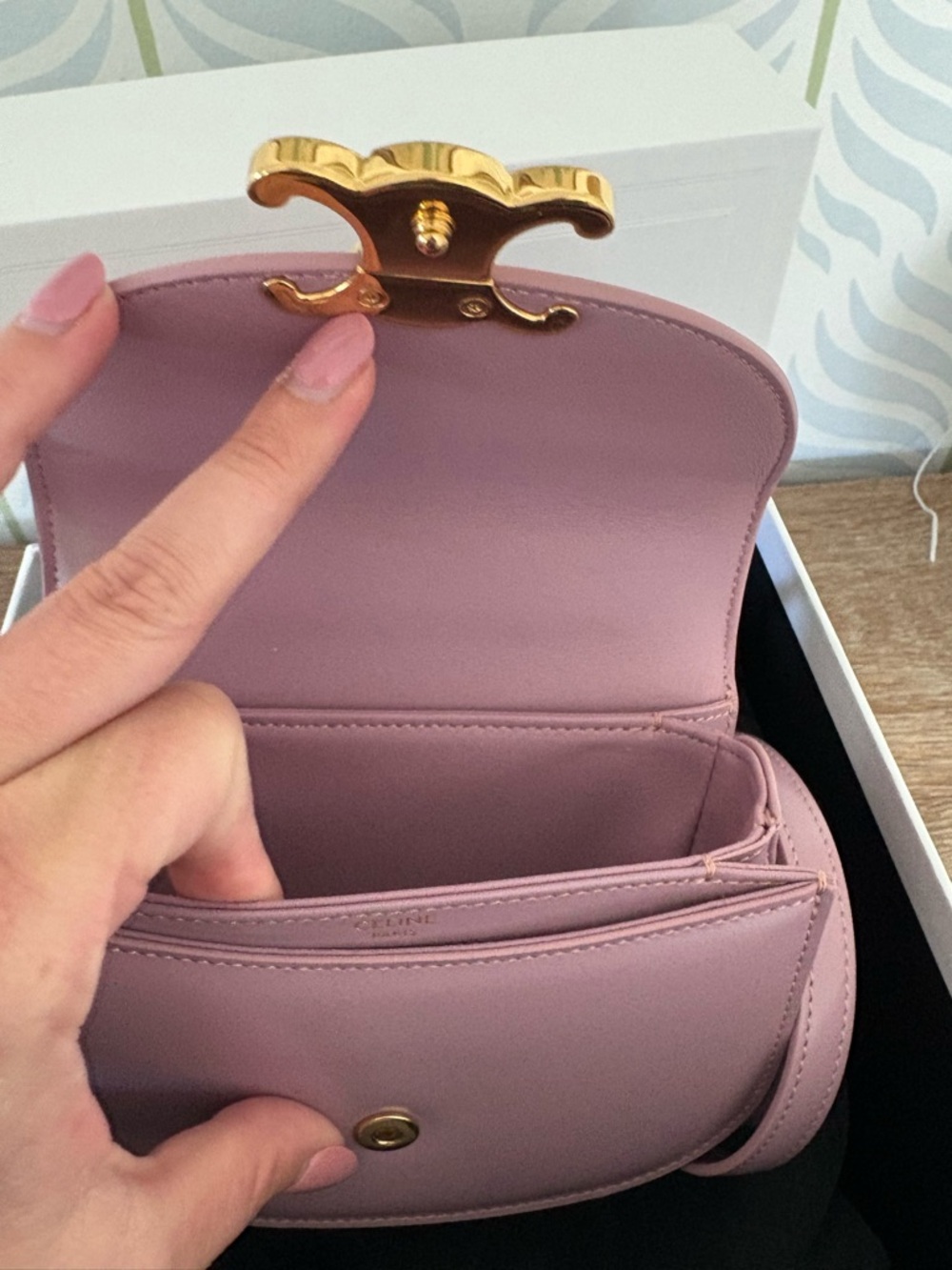 NWT Celine Mini Besace Clea in Shiny Calfskin Leather Dusty Pink - Picture 6 of 6